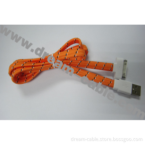 Flat Fabric Braided Dock USB Cable for iPhone 4S